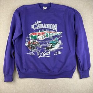 Vintage Le Cabanon Sweatshirt Men's Large Purple‎ Snowmobile St Zenon Quebec 80s